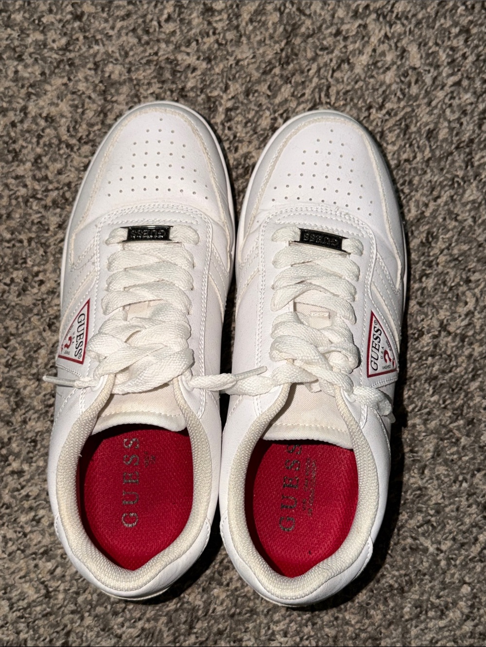 GUESS White Sneakers with Red Insoles
